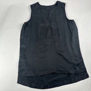 Banana Republic Womens Silk Blouse Sz M Side slits V-Neck Black